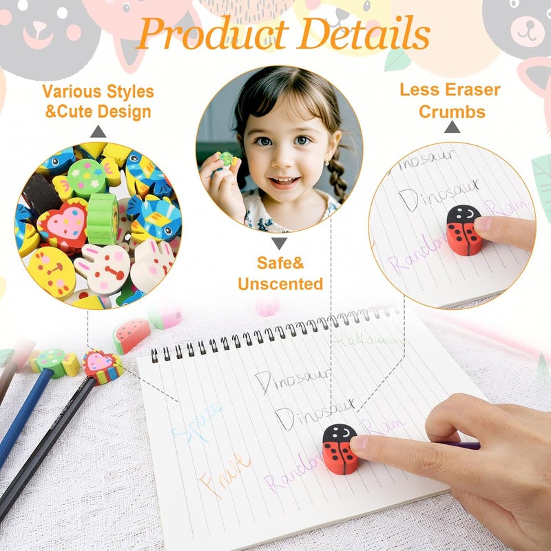 Wolpark 28Pcs Pencil Top Erasers for Kids Cute Randow Eraser Caps Pencil Top Erasers Bulk Erasers Toppers for School Party Favors Back to School Supplies (Pattern Random) - Image 4